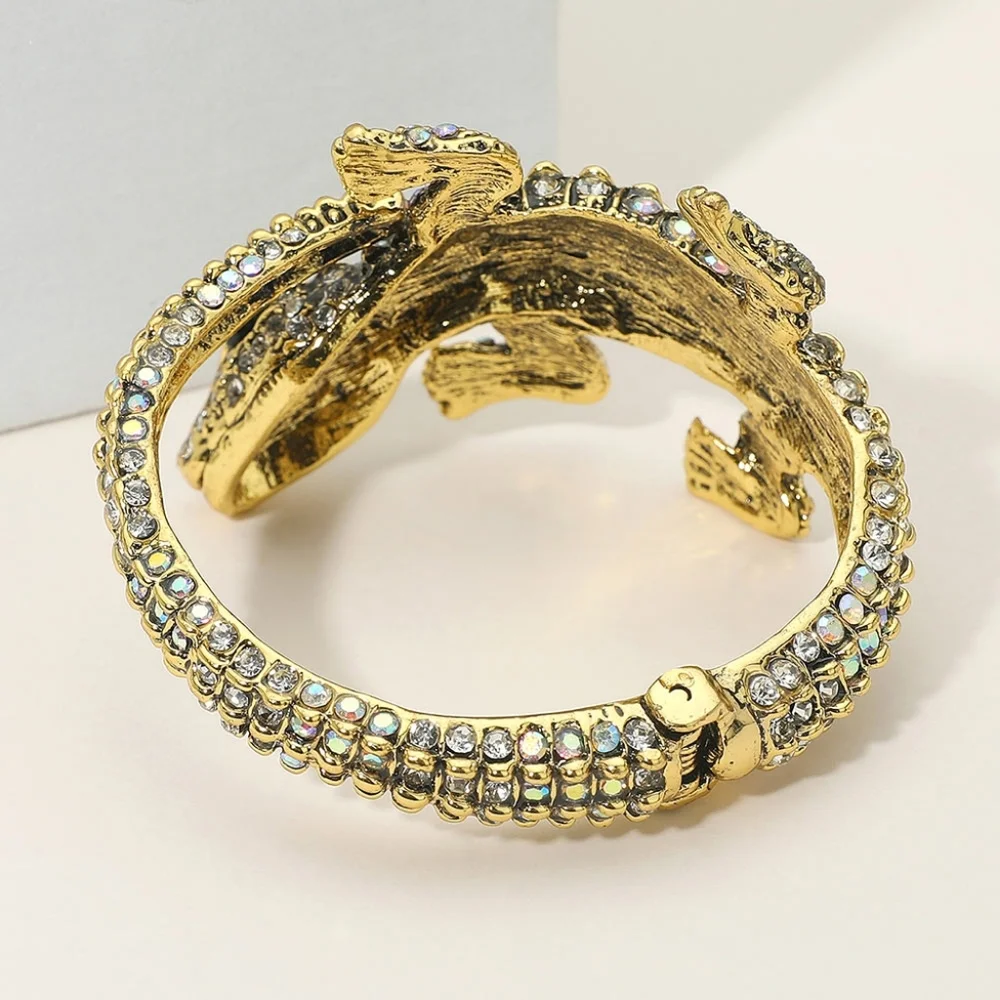 Abalone Rhinestone Alligator Crocodile Cuff Bracelet Statement Fashion Jewelry